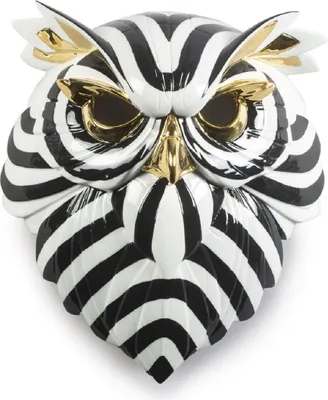 Image de Casa Padrino Luxe Porcelaine Masque Hibou Noir / Blanc / Or 32 x 14 x H. 35 cm - Décoration murale moderne faite main - Qualité supérieure -  Spain