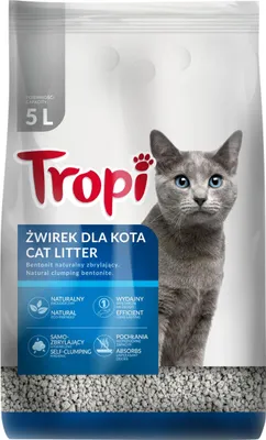 Zdjęcie produktu dla Tropi Żwirek Bentonitowy Dla Kota Zbrylający Bezzapachowy Do Kuwety 5l