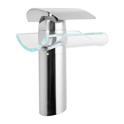 Produktbild von Glas Wasserfall Armatur Modern Einhebelmisch Waschbecken Wasserhahn Badarmatur Küchenarmatur Chrom (Silber) für Küchen Badezimmer