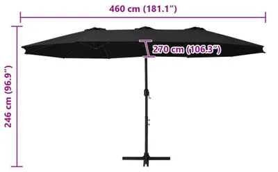Produktbild von vidaXL Sonnenschirm mit Aluminium-Mast 460x270 cm Schwarz