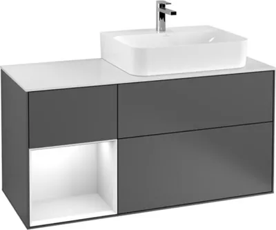 Produktbild von V&B Waschtischunterschrank Abdeckplatte Gl. bla m Finion 120cm, Reg li si Gr m Lac, glo wh. Lac
