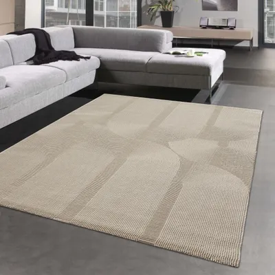 Produktbild von Moderner Recycling-Teppich - ovale Linienformen - in beige Größe - 160 x 230 cm