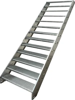 Produktbild von Stahl Wangentreppe Gitterroststufen 13 Stufen - Verzinkt - (B x H x T) 60 x 247 x 253 cm