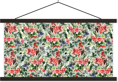 Produktbild von MuchoWow® Textilposter Weihnachten - Aquarell - Grün - Rot 120x60 cm mit schwarzem Rahmen - Dekoration Schlafzimmer