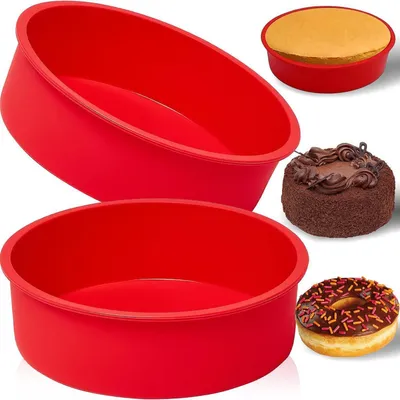 Obrázok produktu pre Silikónové okrúhle formy na pečenie, 2 kusy, priemer 20 cm, s nepriľnavým povrchom, vhodné na pečenie koláčov a cheesecake, červené