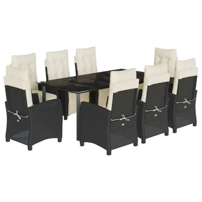 Produktbild von 9-tlg. Garten-Essgruppe mit Kissen Schwarz Poly Rattan