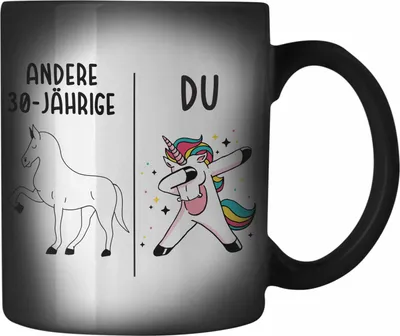 Produktbild von Trendation - 30. Geburtstag Frauen Farbwechsel Zauber-Tasse Einhorn Geschenk Geschenkidee 30er Geburtstag (Schwarz)