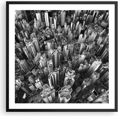 Produktbild von Gerahmtes Poster - Schwarzer Rahmen - Wolkenkratzer mit Berge - 60x60 cm - Wand Bild - Wanddeko - Wandbilder - Kunstposter - Wandposter - Bilderrahmen - Bilder - Kunstdruck - P2BAC60x60-4453