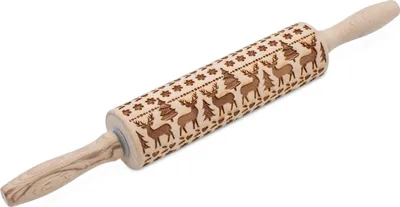 Image de 1.04 Rouleau à pâte en bois avec motifs de Noël - env. 39 cm - Rouleau à biscuits avec motifs de Noël