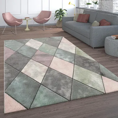 Image de Tapis de salon à poils courts, couleurs pastel, rose et jaune, disponibles en différentes couleurs et tailles. Dimensions : 60 x 110 cm.