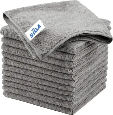 Produktbild von MR.SIGA Mikrofaser Putztücher 12er Set Grau 32x32cm Streifenfrei & Hochsaugfähig