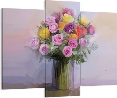 Produktbild von Bild auf Leinwand - Leinwandbild - 3 Teile - Blumen Vase Grafiken - 130x100cm - Wand Bild - Wanddeko - Wandbilder - Leinwanddruck - Bilder - Wanddekoration - Leinwand bilder - CB130x100-4207
