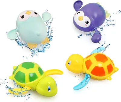 Produktbild von Schwimmtier Baby-Badespielzeug, 4-teiliges Wasserspielzeug für Kinder, Schildkröten-Badespielzeug für Kinderbecken