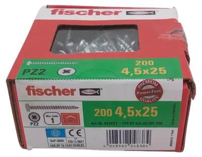 Produktbild von 200x fischer Spanplattenschrauben 4,5 x 25 PZ2 Kreuzschlitz verzinkt Vollgewinde