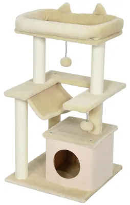 Obrázek produktu pro PawHut Škrabadlo pro kočky 90 cm s houpací sítí, plyšové sisalové škrabadlo