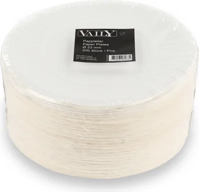 Produktbild von Vaily Einweg Pappteller 200er Pack - 23 cm Grillteller Party Einwegteller Weiß