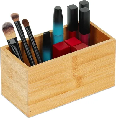 Produktbild von Relaxdays Ordnungsbox Bambus, schmale Aufbewahrungsbox ohne Deckel, HBT 9,5x18x9 cm, Bambusbox Küche, Bad, Büro, natur