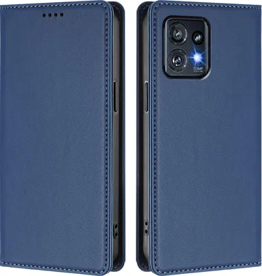 Image de Étui en cuir pour Motorola Edge 40 Pro / Edge+ 2023, étui à rabat magnétique en cuirPolyuréthaneavec support, bleu foncé