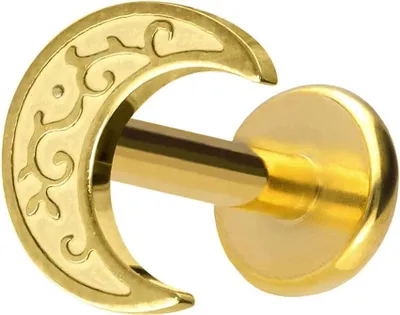 Produktbild von Ohrpiercing, Nasenpiercing Titan Labret mit Push Fit MOND Gold Stablänge: 9mm | Stabstärke: 1,2mm