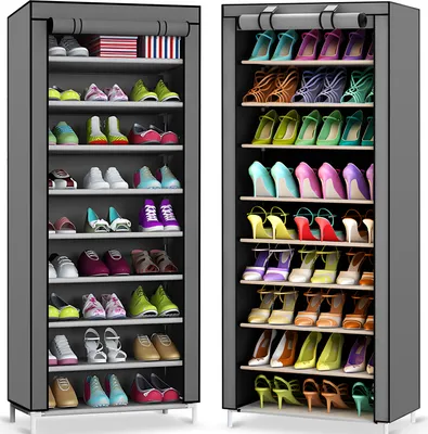 Produktbild von Schuhschrank mit Abdeckung 158x60x30cm Faltschrank Stoffgarderobe Textile für Schuhe Stoffschrank Kleiderschrank Schuhregal 9 Ablagefächern Retoo