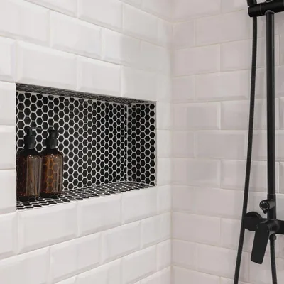 Produktbild von Duschnische, 10,16x40,64x50,8 cm, Wandnische mit beweglichem Trennregal, Seifen- & Shampoo-Aufbewahrungs-Organizer, rechtwinklige Ecken, schwarz für Badezimmerdusche