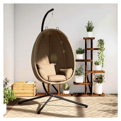 Produktbild von Hängesessel in Ei-Form Anthrazit/Schwarz - Stahl & Rattan, 104x100x197 cm, für entspannte Freizeit