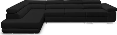 Produktbild von Ecksofa Miami Long Monolith 97 -form mit Schlaffunktion und Bettkasten dunkelgrau, Links Ottomane