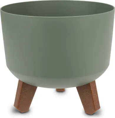 Produktbild von 3.07 Kunststoff Blumentopf auf Füßen - ca. Ø 19,5 cm - Pflanztopf mit Wasser Speicher - Farbe: oliv (klein)