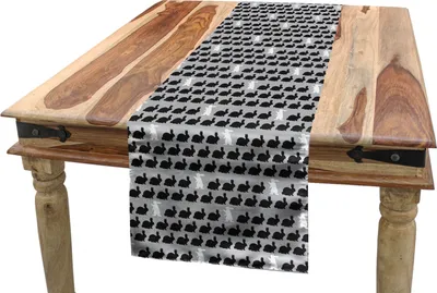 Obrázok produktu pre ABAKUHAUS Zajačikový obrus, opakujúci sa vzor zajacov, jedáleň kuchyňa obdĺžnikový dekoratívny obrus, 40 x 180 cm, bledošedá koksová