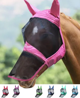 Imagen del producto de Máscara anti-mosquitos para caballos, con protección UV del 60%, talla M, transpirable, ideal para el verano