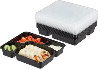 Produktbild von Famanu Meal Prep Behälter 10 Stück - 4 Fächer - wiederverwendbar - schwarz