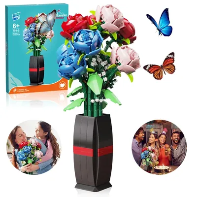 Image de Jeu de construction de jardin fleuri, kit de jouets "faites-le vous-même" pour créer un bouquet de fleurs, blocs de construction pour composer un bouquet