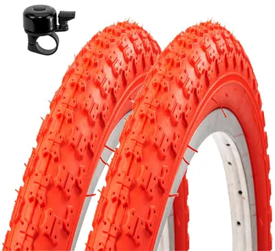 Produktbild von 2 x Roverstone Fahrradreifen 20 x 2,125 (54-406) Rot inkl. Fahrradklingel