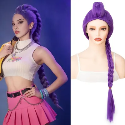 Obrázok produktu pre Dámska paruka, dlhá 100 cm, tmavofialová, s copom, vyrobená zo syntetických vlákien, vhodná na karneval alebo cosplay