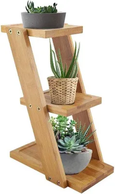 Produktbild von Famanu Pflanzenstand 3-stufig aus Bambus - natürliches Holz, 25 x 18 x 92 cm