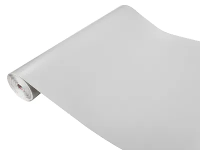 A roll of light gray matte self-adhesive PVC foil for furniture decoration.