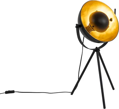 Produktbild von QAZQA - Industrie I Vintage I Tischlampe schwarz mit Gold I Messing 63,3 cm Stativ verstellbar - Magnax I Wohnzimmer I Schlafzimmer - Stahl Länglich I Rund - LED geeignet E27