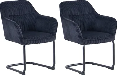 Produktbild von byLIVING ELBA Schwingstuhl 2er Set, drehbar 180° mit Rückholfunktion, Grob-Cord schwarz, Metallgestell schwarz, Armlehnen