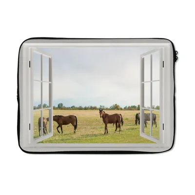 Produktbild von MuchoWow® Laptop Hülle 13 Zoll Aussicht - Pferde - Gras Laptoptasche - Laptophülle - Sleeve - Rundumschutz