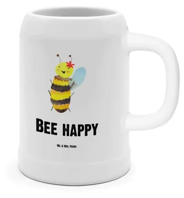 Produktbild von Mr. & Mrs. Panda Krug Biene Happy - Weiß - Geschenk, Humpen, Steingutkrug, Steinkrug, Bier, Seidel