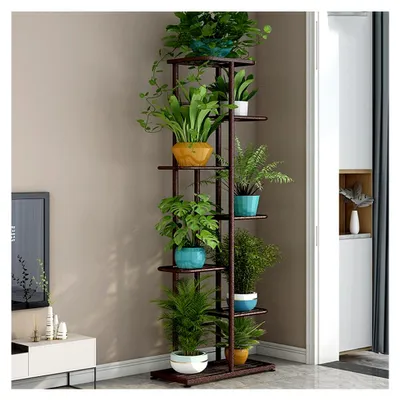 Produktbild von Pflanzenständer mit Wachstumslicht - 7-stufiges Blumenregal 126 cm aus Metall - Innen- und Außenblumentreppe - Dekoratives schwarzes Blumenregal für Garten und Balkon