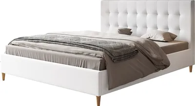 Produktbild von Polsterbett LUX RIO mit Kopfteil, 120 x 200 cm, Doppelbett mit Lattenrost aus Holz, Kunstleder Weiß, Füße in Farbe: Braun