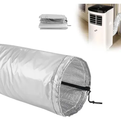 Image de Enveloppe isolante pour climatiseur mobile - 131,2 x 26,5 cm - Film d'aluminium - Isolation thermique - Protection contre la poussière - Pour tuyau d'évacuation et climatiseur