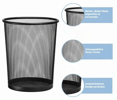 Zdjęcie produktu dla D.RECT 9151 Kosz na śmieci z siatki drucianej | Kosz biurowy | Kosz na śmieci | Kosz na papier 19 l, czarny