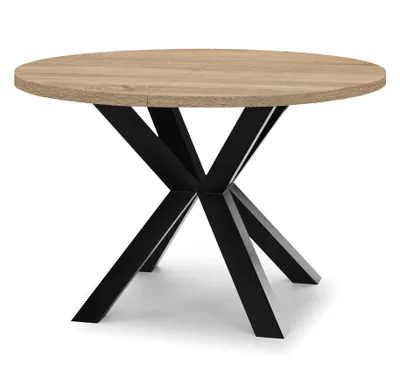 Image de Table ronde à rallonges pour la salle à manger RAL avec pieds en bois, style loft, industriel, diamètre : 90 / 140 cm, couleur : chêne sobre / noir