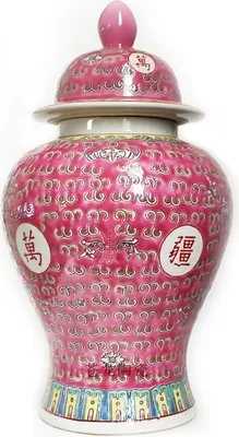 Produktbild von Fine Asianliving Chinesisches Ingwerglas Rose Porzellan Wan Shou Wu Jiang Langlebigkeit D20xH35cm Ingwerglas mit Deckel Keramik orientalische Großes handbemalte asiatische Jingdezhen Mandarine Deko