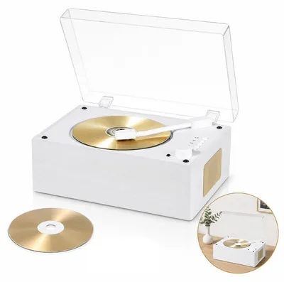 Produktbild von Tragbarer CD Player mit Lautsprechern Bluetooth und USB Wiederaufladbarer Retro CD Spieler mit Fernbedienung Weiß Holzoptik