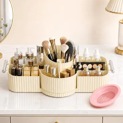 Imagen del producto de Organizador de maquillaje giratorio, con cajones, de varios niveles, que gira 360°, ideal para cosméticos