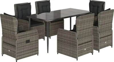Produktbild von vidaXL 7-tlg. Garten-Essgruppe mit Kissen Grau Poly Rattan