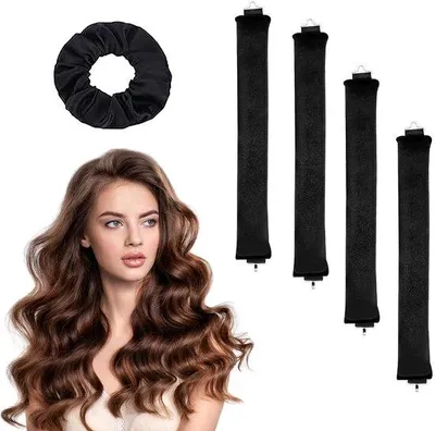 Produktbild von Unyqoos® 5er-Set hitzefreie Lockenbänder – weiches Flanell & elastisches Gummi, über Nacht für voluminöse Locken, ideal für langes Haar